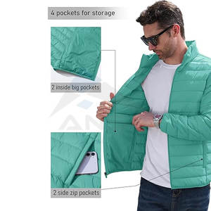 Chaqueta acolchada repelente al agua a prueba de viento para hombre, abrigo de invierno aislado ligero con cuello levantado de nailon transpirable - Product Image 5
