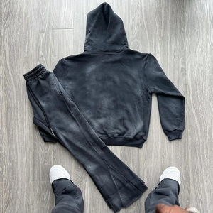 Ensemble pantalon de survêtement et sweat à capuche personnalisés avec strass lavés à l'acide surdimensionné Boxy Fit imprimé bouffant survêtement à capuche lavés à l'acide - Product Image 3