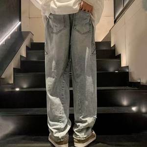 2025 Summer Winter Thin Men's Stretch Baggy Jeans Elastic Waist Button Solid Business Casual Straight <b>Denim</b> <b>Trousers</b> - Product Image 3