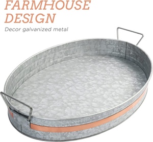 ถาดวงรีโลหะชุบสังกะสีพร้อมการตัดแต่งทองแดงการใช้งานสำหรับบ้านโรงแรมบาร์ร้านอาหารโอกาสแต่งงานการออกแบบใหม่ผู้ซื้อเชิงพาณิชย์ - Product Image 3