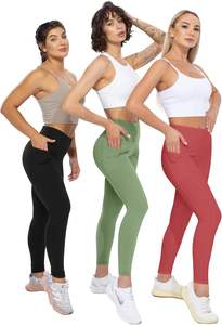 Leggings de yoga taille haute pour femmes avec fermeture à la taille élastique Pantalon d'entraînement à motif solide avec poches - Product Image 6