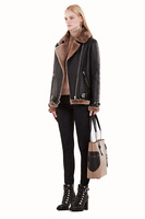 Femmes Shearling Causal Aviator Veste Dames Mode Moto En Cuir Véritable B3 Style Fourrure Sherpa Veste D'hiver OEM En Gros