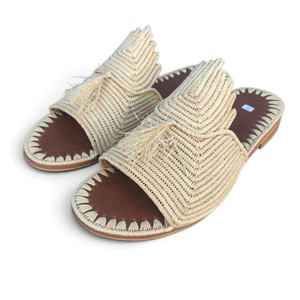 Moroccan Raffia Straw High Top Flat <b>Sandals</b> Closed Toe <b>Slip</b>-<b>On</b> Summer Fashion Breathable Rubber Outsole Genuine Leather Lining - Product Image 1