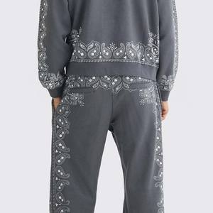 Streetwear personnalisé survêtement surdimensionné soleil délavé rayé sweat à capuche zippé et pantalon de survêtement ensemble délavé à l'acide survêtement à capuche pour hommes - Product Image 5