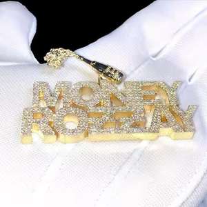 Pendentif en argent sterling 925 avec diamant moissanite, lettre personnalisée, bijoux hip-hop raffinés pour hommes et femmes, partie de la collection - Product Image 1