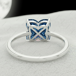 Anillo de Compromiso Solitario de Plata de Ley 925 con Diamantes Cultivados en Laboratorio con Corte Lily Azul Fantasía Navideño Original, Certificado GIA IGI, DEF VVS VS - Product Image 3