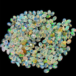 Cabujones de ópalo natural etíope 4x6mm Piedras preciosas sueltas blancas ovaladas Varias cantidades disponibles - Product Image 1