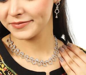 Indian Premium Quality White Sparkling <b>Silver</b> Radiance American Zirconia Diamond <b>Silver</b> <b>Plated</b> Elegant Fashion Jewelry Sets - Product Image 1