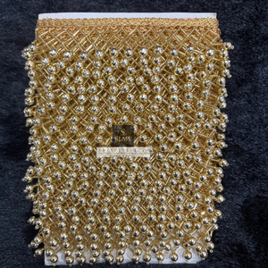 Dentelle à franges en perles à motif filet de haute qualité, finition dorée, pour la décoration de robes de mariée et de sari ethniques, de chemisiers, de dupatta, de lehenga - Product Image 6