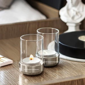 Elegant Design Metal/Glass Hurricanes Tealight Holder Silver Color for Home Wedding Event Decor <b>Tea</b> <b>Light</b> Holder - Product Image 2
