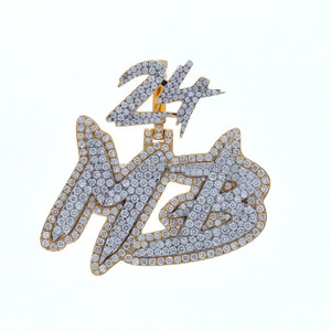 Bijoux Hip Hop glacé personnalisé lettre pendentif or blanc laboratoire cultivé VVS Moissanite diamant plaqué rhodium numéro nom Logo initial - Product Image 1