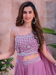 Nuevo diseño puro chino gasa y trabajo hecho a mano drapeado choli con falda colección para vestido de fiesta de mujer para venta en línea - Product Image 4