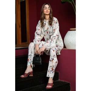 Conjunto de Dos Piezas para Mujer, Estilo Bohemio, Color Beige, Estampado Ondulado, Tallas XXS-XL, Tela Crepé, para Primavera/Verano - Product Image 2