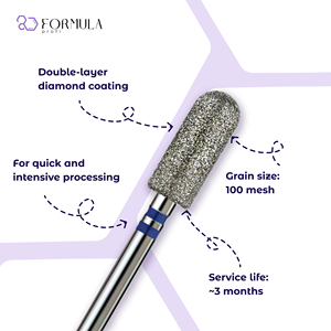 ดอกสว่านเจียรเล็บเพชร รุ่น Formula Profi Professional ทรงกระบอกโค้งมน ขนาด 5.0 มม. สีฟ้า ความหยาบปานกลาง สำหรับทำเล็บเท้า ขจัดหนังด้าน - Product Image 2