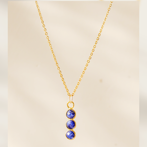 Lapis Gemstone Round Shape Pendant Bezel Gold Plated Birthstone Charms Necklace 18 <b>Inch</b> <b>Chains</b> 925 <b>Silver</b> Necklaces Wholesale - Product Image 3