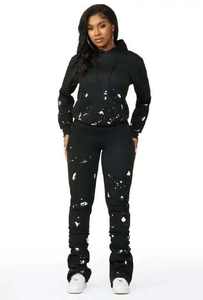 OEM personalizado pesado 450Gsm 100% algodón moda Jogger traje sudaderas con capucha y pantalones acampanados chándal para mujer diseño con logotipo - Product Image 5