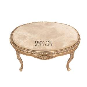 Mesa de Centro Redonda de Lujo con Tapa de Mármol Rojo, Estructura de Madera Oscura de Dos Niveles y Detalles en Latón Dorado para Salas de Estar Clásicas - Product Image 3