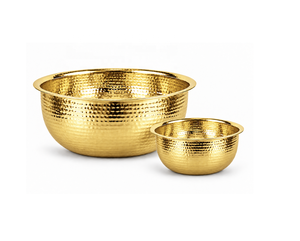 Ensemble de 2 bols en cuivre martelé, bassin rond en métal doré avec fonction de massage pour manucure, pédicure, salon, spa - Product Image 1