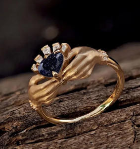 Blue sandstone Heart Cut <b>Ring</b> Women 14K <b>Gold</b> <b>Claddagh</b> Engagement <b>Ring</b> Trendy July Birthstone Celebrate Weddings Engagement IGI - Product Image 3