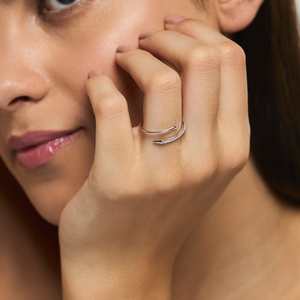 Bague en argent 92,5 à motif géométrique avec placage rhodium et or, ornée de zircon et sertie clos – Bijoux-176657 - Product Image 2