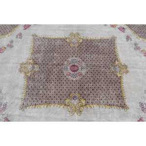 พรมตุรกี ขนาด 7.6x8.5 ฟุต พรมวินเทจ สีน้ำตาลเหลืองลายตารางหมากรุก ทำจากขนสัตว์ - Product Image 5