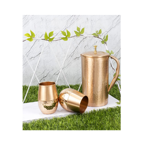 Jarra de cobre de diseño de lujo, vajilla beneficiosa para la salud ayurvédica, jarra de agua simple de cobre puro con artesanía natural de vidrio - Product Image 6