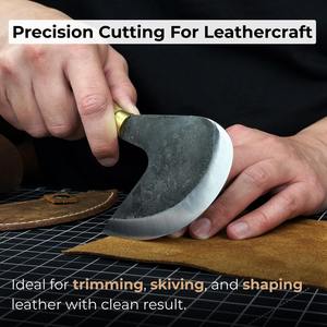 Couteau demi-lune (couteau rond) lame tranchante de rasoir en acier au carbone trempé, manche en frêne, avec gaine en cuir outil de coupe en cuir - Product Image 2