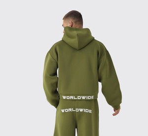 Conjunto Deportivo de 2 Piezas con Capucha y Cremallera, Corte Holgado y Cintura Extendida, con Logotipo Personalizado, para Hombre - Product Image 5