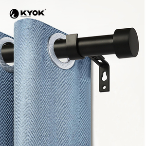 Ensemble de tringles à rideaux réglables et connectables KYOK, embouts ronds noir mat, tringle à rideaux multi-sections robuste avec accessoires complets - Product Image 1