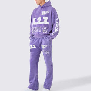 Ensemble de survêtement personnalisé 400 GSM imprimé pour hommes avec lavage à l'acide Baggy Joggers et sweat à capuche grande taille vêtements de saison d'hiver respirants - Product Image 1