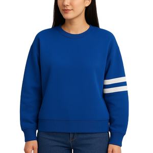 Grande taille col rond 80% coton 20% polyester couleur unie pull écologique hiver goutte épaule blanc rayure spirale école - Product Image 1