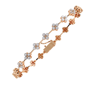 IGI Certified Floral <b>Cluster</b> Round Lab Grown Diamond Tennis Bracelet in 14K Yellow / White / Rose Gold - Product Image 5