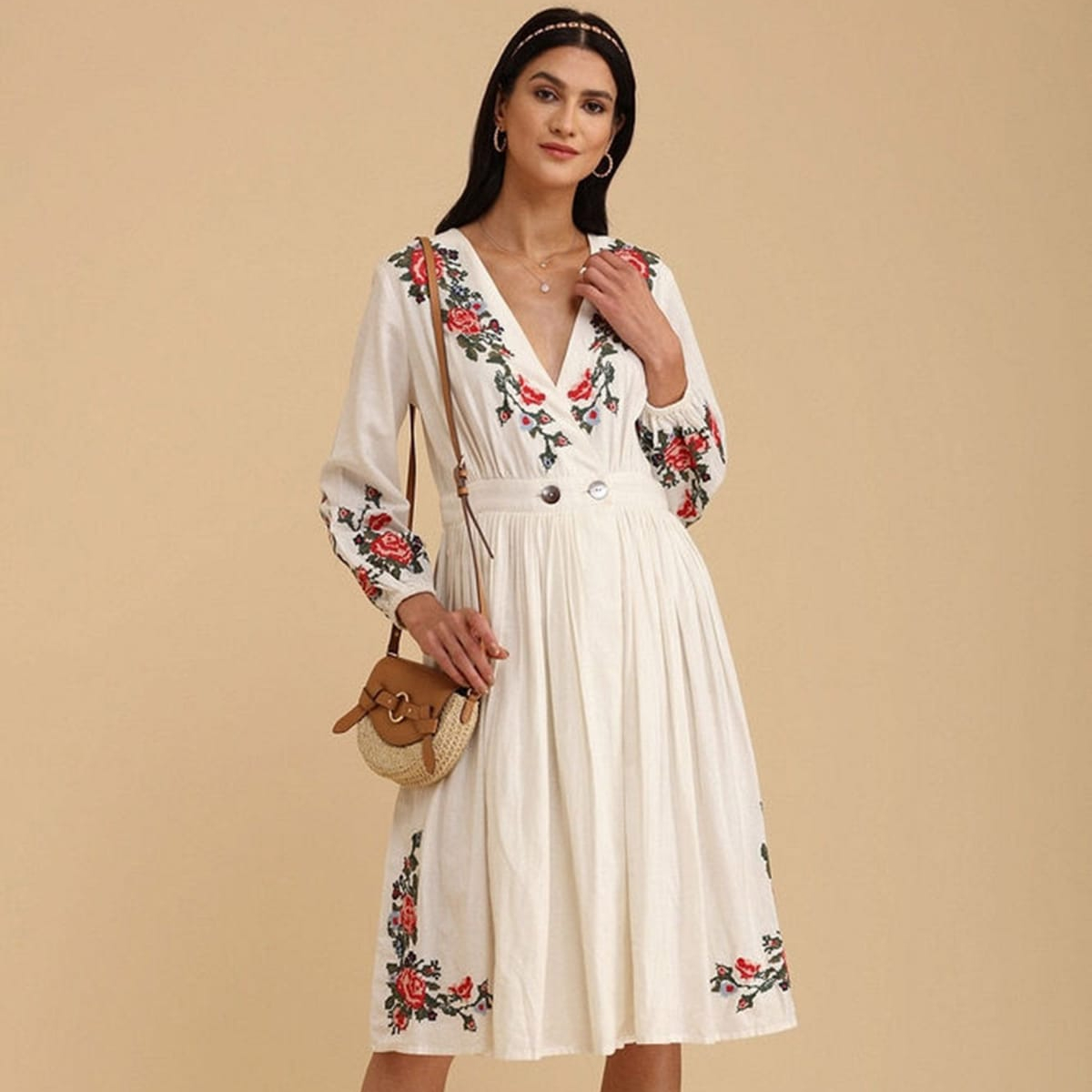 Shop Online Mexican Embroidered Dress White White Cotton Material