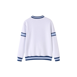 Sweat-shirt unisexe en molleton doublé pour l'hiver, col rond, avec poche, style universitaire, de la marque Spelman College, blanc, avec double bande bleue et bordure côtelée - Product Image 2