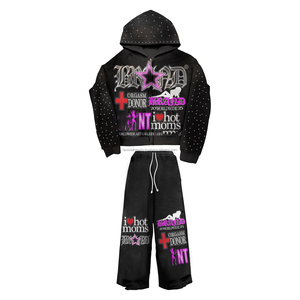 Conjunto Deportivo de Dos Piezas con Estampado Personalizado, Estilo Urbano, Vintage, Holgado, con Sudadera con Capucha y Pantalones Jogger, Lavado Ácido, para Hombre - Product Image 2