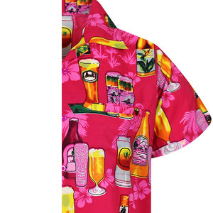 Chemise hawaïenne décontractée à manches courtes rose à imprimé graphique de bouteille de bière, style boutonnière, satinée - Product Image 2