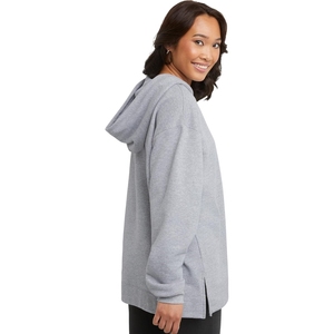 Nouveaux sweats à capuche tendance en coton gris chiné, taille plus, longueur longue, fente latérale, poids lourd, uni, hiver, OEM - Product Image 5