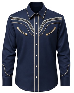 Anti-Wrinkle Floral Embroidered Single Breasted Button-<b>Down</b> Front Logo Full Sleeve 100% Polyester Regular Fit Luxury Men's Shirt - Product Image 1