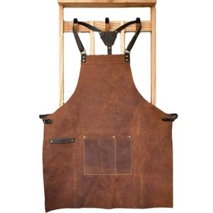 Manufacturer Wholesale Apron Cross Back Leather <b>Strap</b> Uniform Bartender Chef Baker Apron Tool Pocket Kitchen Cooking Apron - Product Image 1