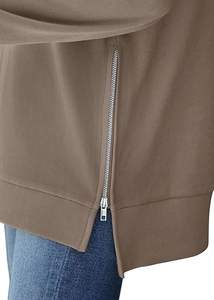 Femmes surdimensionné léger pull sweat 2025 mode doux col rond côté fente fermeture éclair à manches longues haut pour l'automne/hiver - Product Image 3