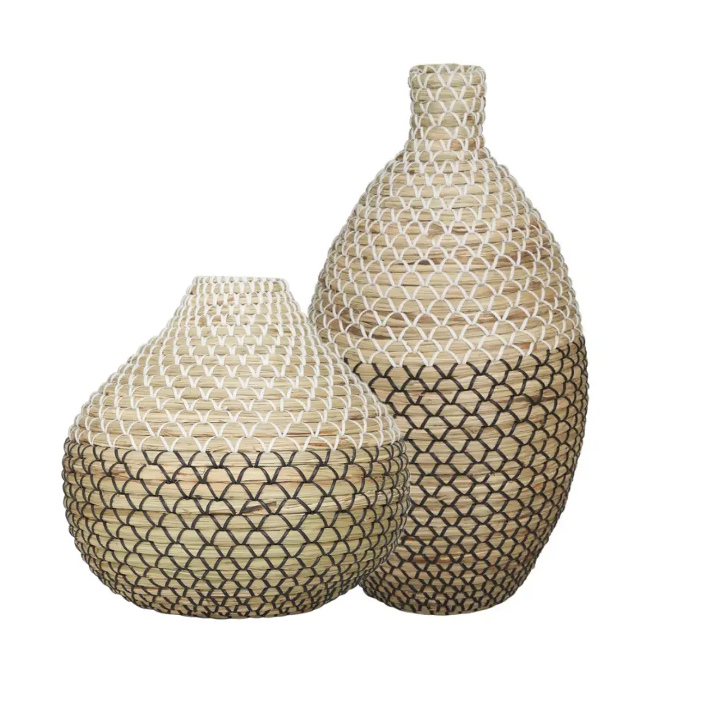 Vase à fleurs en jonc de mer de Style Simple en deux pièces petit Vase décoratif fait à la main pour ensemble Vase vibrant décoratif pour la maison