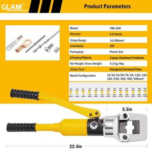 Kit de pinces à sertir hydrauliques manuelles industrielles 20T en acier allié pour cosses de câbles 16-500mm YQK-500C - Product Image 2