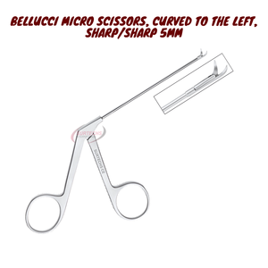 Ciseaux micro-manuels BELLUCCI, courbés, gauche, tranchants - 5 mm |   Instrument de microchirurgie ophtalmique ORL |   Précision en acier inoxydable - Product Image 1