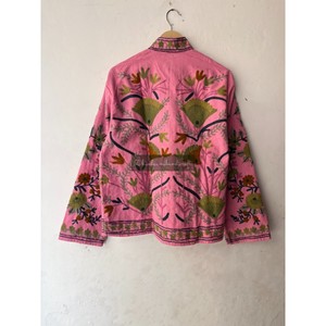 Manteau en tissu de coton Suzani veste brodée à la main sans fermeture décontracté hiver et printemps unisexe fête porter veste courte manteau - Product Image 4