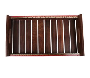 Plateau de service Madhubani en bois de Sesham avec poignées plateau de service décoratif plateau pour table de petit déjeuner décoratif - Product Image 3