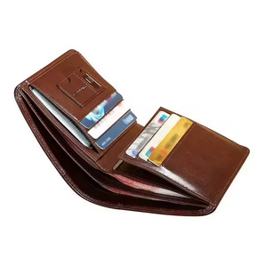 Custom Logo Genuine Leather Men's <b>Wallet</b> Bifold Card Holder with ID Window and Coin Pocket Personalized Male Purse - Product Image 3