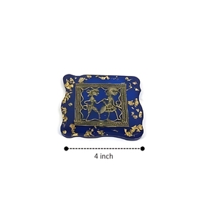 Brass Resin 4-Piece Set Handcrafted Square <b>Blue</b> Translucent Coasters <b>Table</b> <b>Mat</b> Pads - Product Image 5
