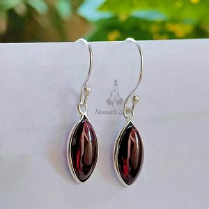 Garnet <b>Earrings</b>, <b>Sterling</b> <b>Silver</b> Marquise Gemstone Handmade <b>Dangle</b> Jewelry, January Birthstone Gift - Product Image 3