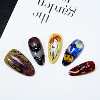 NBL-JX-44 Halloween 3D Ghost Bat Spider Almond Press on Nails Réutilisables Couverture Complète Faux Ongles Embossés 24 Pièces