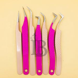 Pince à cils rose courbée en acier inoxydable pour extensions de cils, style étoile, qualité supérieure pour vison - Product Image 4